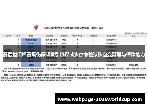 赛后世俱杯赛场伤停频发引热议成焦点考验球队应变管理与保障能力